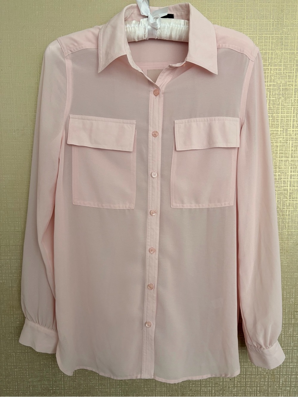 Spense Light Pink Button-Front Long Sleeve Blouse